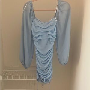 Hello Molly Blue Ruched Bodycon Dress with Scoop Neck